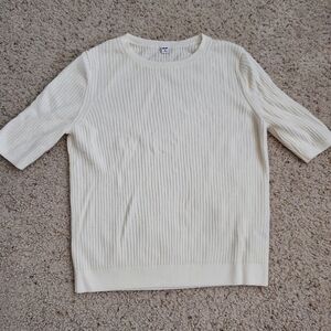 UNIQLO Ribbed Crew Neck Half Sleeved Ribbed Wool Top Ivory Size XL